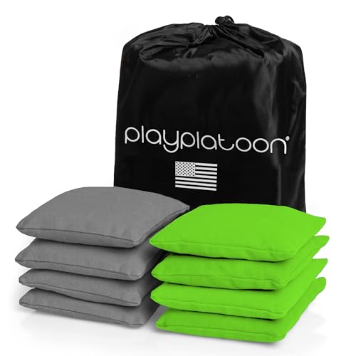 Play Platoon Premium Weather Resistant Duckcloth Cornhole Bags - Set of 8 Bean Bags for Corn Hole Game - Regulation Size & Weight - color: Lime Green & Gray