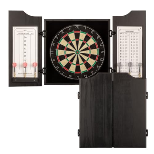 Dart Board Cabinet Set - Natural Pinewood Cabinet with Self-Healing Sisal Dartboard, 6 Steel Tip Darts, Dart Holders, Scoreboard, and Out Chart - Man Cave, Bar or Game Room Decor by Trademark Gameroom