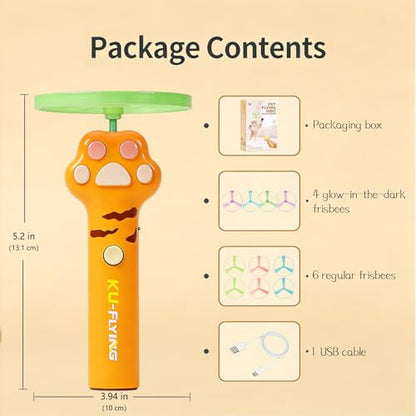 Cat Fetch Toy Launcher with 10 Soft & Flexible Discs, Cat Toys for Indoor Cats, LED Glowing Launcher, Electric Interactive Kitten Toy for Hunting & Exercise, USB Rechargeable - color: brown
