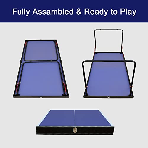4FT/6FT/8FT/9FT Folding Rolling Table Tennis Table Regulation Ping Pong Table with 2 Paddles 3 Balls 1 Net and Post Set Fold-Up Design 4 Wheels for Easy Movement - size: 4 Ft