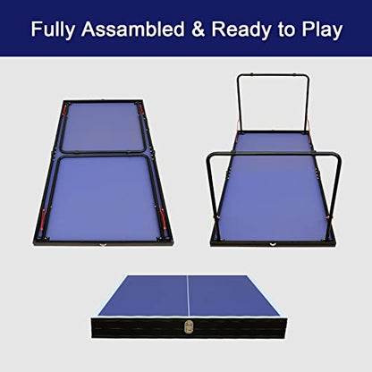 4FT/6FT/8FT/9FT Folding Rolling Table Tennis Table Regulation Ping Pong Table with 2 Paddles 3 Balls 1 Net and Post Set Fold-Up Design 4 Wheels for Easy Movement - size: 4 Ft