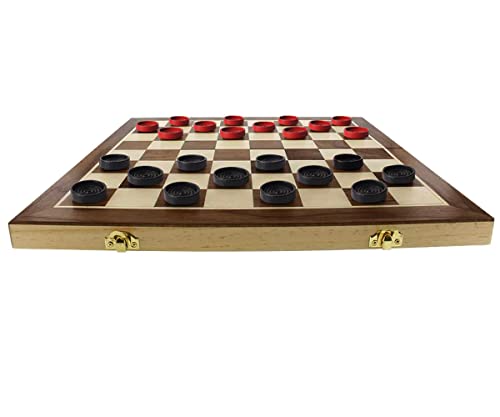 Fun+1 Toys! 26 Red and Black Checkers Pieces Only * 1.125 inch Wooden Checker Pieces for Checkers Board Game with Stackable Ridge in Drawstring Storage Bag