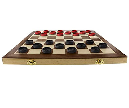 Fun+1 Toys! 26 Red and Black Checkers Pieces Only * 1.125 inch Wooden Checker Pieces for Checkers Board Game with Stackable Ridge in Drawstring Storage Bag