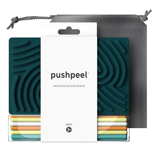 Pushpeel Sensory Activity Board: Silicone Fidget Toy for Calming, Stress, Anxiety, ADHD & Autism | Silent, No Mess | Kids 3+ & Adults | Includes Portable Travel Bag & 11 Strings - color: Spruce