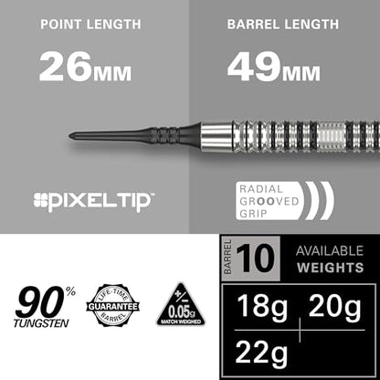 Target Darts EXO Edition 90% Tungsten Soft Tip Darts Set – EXO 10 18g – Soft Tip Dart Set, Pixel Tip Darts with Pro Grip Shafts and No.6 Flights