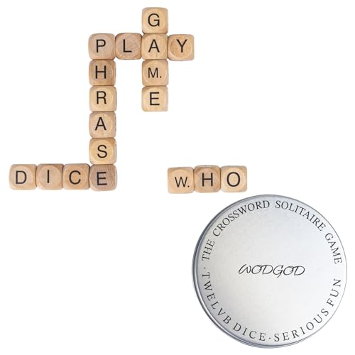 WodGod Crossword Dice Challenge Set for Adults – 18 Wooden Letter Dice with Enhanced Vowel Distribution for Multiplayer Games & Vocabulary Building