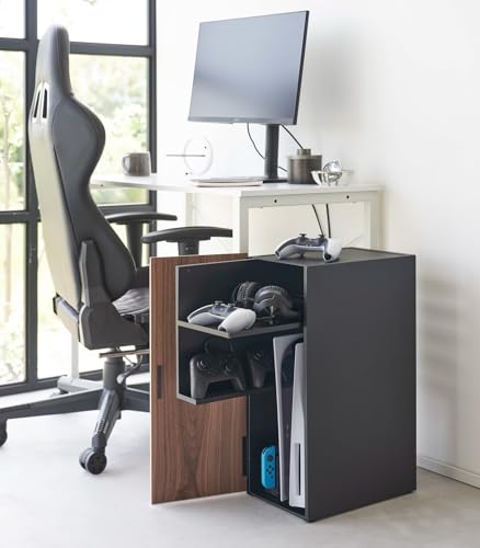 Yamazaki Home Tower Large Capacity Game Console Rack – Organize Controllers, Pull-Out Shelf, Cable Management - Steel - color: Black