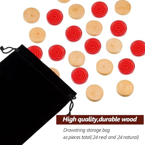 Sumind 48 Pcs Wooden Checkers Pieces 1.06 Inch Checker Pieces in Drawstring Storage Pouch Board Game with Stackable Ridge for Travel Office Backgammon Game (Red, Natural) - color: Red, Natural