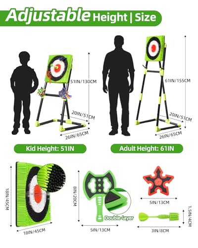 Axe Throwing Game for Backyard with Bristle Target & 12 Throwing Axes Set, Indoor & Outdoor Games for Adults, Kids & Family, Yard Games Toys, Axe Throwing Target,Dart Board,Carnival Games(Green)