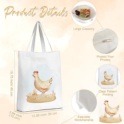Sieral 2 Pcs Animal Lover Bag Gift for Women Travel Canvas Tote Portable Zipper Pouch Canvas Reusable Grocery Tote - style: Chicken