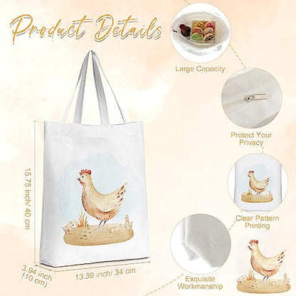 Sieral 2 Pcs Animal Lover Bag Gift for Women Travel Canvas Tote Portable Zipper Pouch Canvas Reusable Grocery Tote - style: Chicken