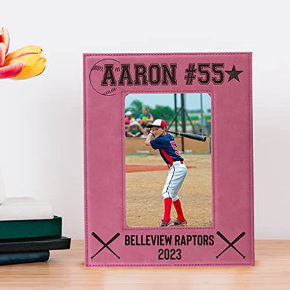 My Personal Memories Custom Monogrammed Baseball Sports Picture Frame Gifts - Personalized 4x6, 5x7, 8x10 Photo Frames for Athletes, Coaches, Teams, Kids, Awards (Pink) - color: Pink
