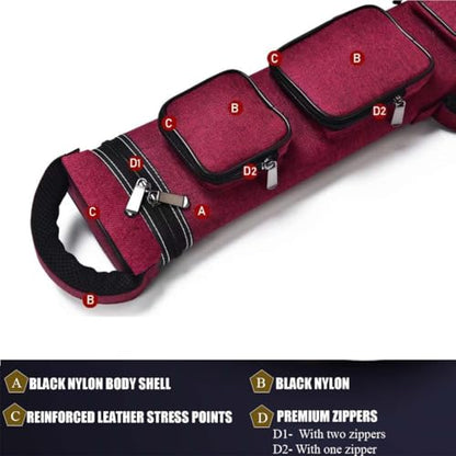 Champion 2X4,3x6 Nylon/Leatherette Billiard Pool Cue Stick Hard Carrying Case 4S2B, 6S3B - color: Red, size: 3X6 (3B6S)