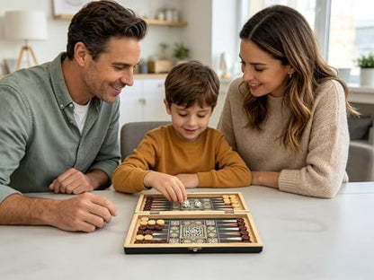 Wooden 3 in 1 Chess Checkers Backgammon Board Game Set, 12 Inch Portable Folding Chess Board, Portable Travel Chess Set for Adults Kids Family Game Night Gift（Non-Magnetic）