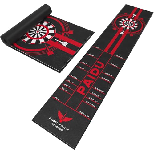 PAIDU Dart Mat, 118"×24" Professional Rubber Dart Floor Mat | with Regulation Throw Lines Non-Slip Backing, Non-Slip Backing, Heavy Duty Floor Protector for Steel Tip & Soft Tip Darts, - color: Black B