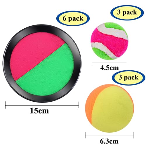 Cooraby 3 Set Paddle Toss and Catch Ball Game with Storage Bag for Sports, Beach and Party Favor, 6 Paddles and 6 Balls, Black