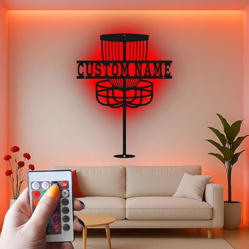 Custom Disc Golf Basket Led Light Metal Wall Art Personalized Gift for Disc Golfers Game Room or Outdoor Decor