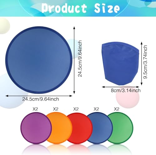 Aooba Flying Disc Fans, 10 Pieces Foldable Flying Disc or Fan with Storage Bag Assortment Fans Set Beach Flying Disc- 9.8" Foldable Flying Disc