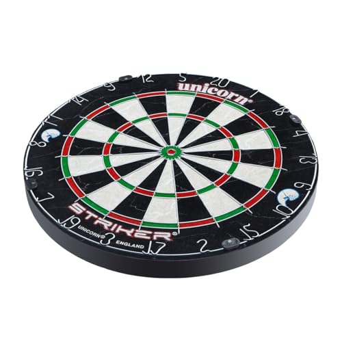 Unicorn Striker, Classic, and Contender Bristle Steel Tip Dartboard Models - Recreational-Quality Bristle Dartboard - Rotatable Metal Number Ring - Slim Wire Fasteners to Reduce Bounce Outs