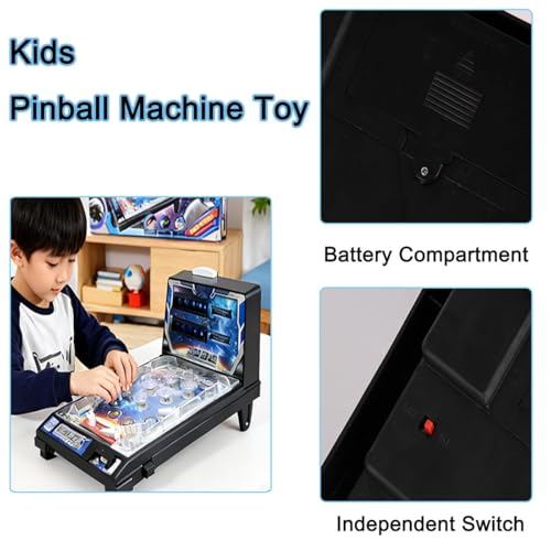 Space Theme Pinball Machine Gifts, Electronic Desktop Ball Shooting Game with Lights and Music, Classic Retro Arcade Pinball Machine Toy for Kids Christmas, Mini Game Console