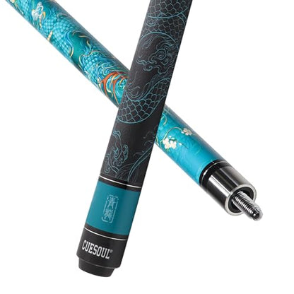 CUESOUL 19oz Pool Cue with Black case,13mm Tip,58inches Mythological Symbols Pattern 4 Styles - color: Blue Dragon