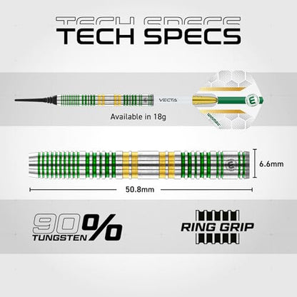 Winmau Xenon Professional Darts Set - 90% Tungsten Darts with Flights & Shafts - Ringed Grip Barrels for Precision Control - Available in Soft Tip 18g and Steel Tip 23g-25g - style: 18g - Soft Tip