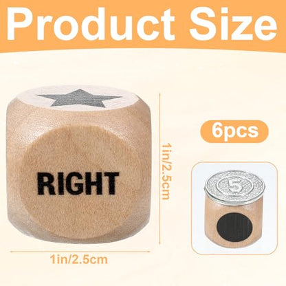 6 Pcs Left Right Center Game Dice 1 Inch Wooden Dice with Drawstring Bag Convenient Easy to Store Carry Around Set Accessorie for Family Travel Indoor Outdoor