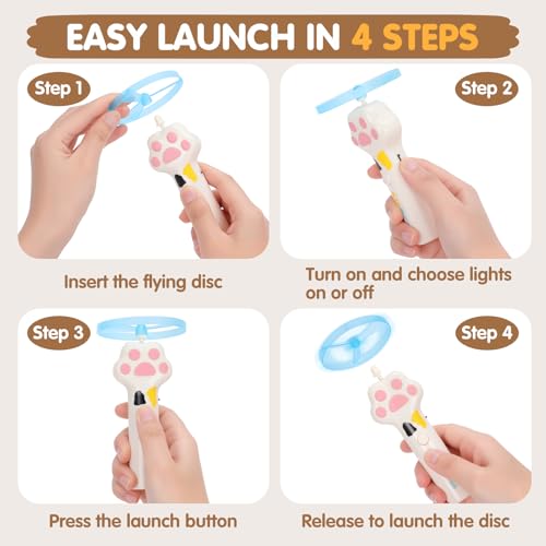 Cat Fetch Toy, Rechargeable Flying Disc Launcher with 6 Flying Discs, Cat Interactive Hunting Toys for Outdoor & Indoor (White) - color: White