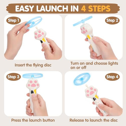 Cat Fetch Toy, Rechargeable Flying Disc Launcher with 6 Flying Discs, Cat Interactive Hunting Toys for Outdoor & Indoor (White) - color: White
