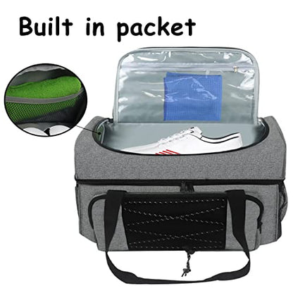 LRTJ Bowling Bags 2 Balls and Shoes-Bag for Bowling ball-Bowling bag with Wooden Ball Holder-Double Balls Tote Bag fits a Single Pair of Bowling Shoes Up to Mens Size 16 and Extra Essentials