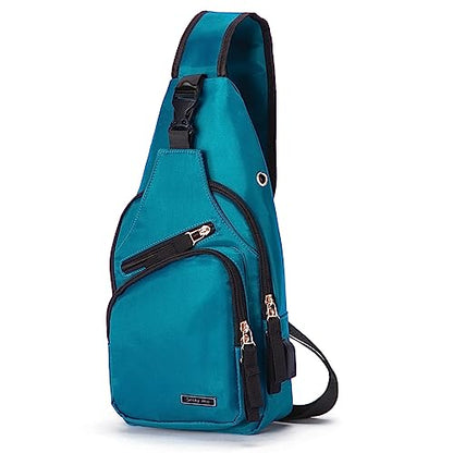 Seoky Rop Men Women Sling Backpack Nylon Water Resistant Shoulder Chest Crossbody Sling Bag with USB Charging Port - color: Dark Green