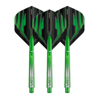 Red Dragon Darts Flight & Shaft Combo Green - 4 Sets of Standard Flights and 4 Sets of Medium VRX Shafts Per Pack