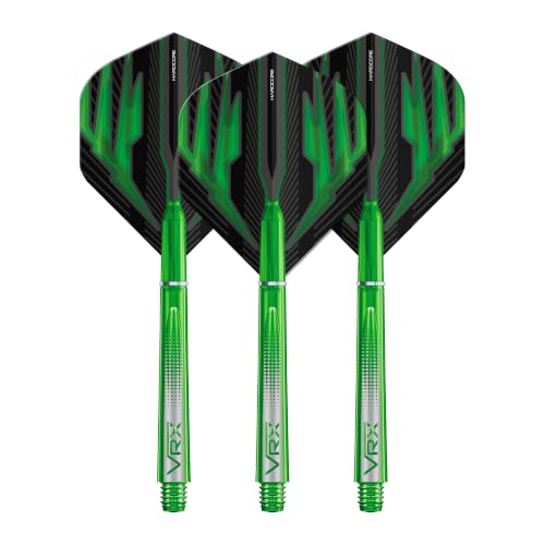Red Dragon Darts Flight & Shaft Combo Green - 4 Sets of Standard Flights and 4 Sets of Medium VRX Shafts Per Pack
