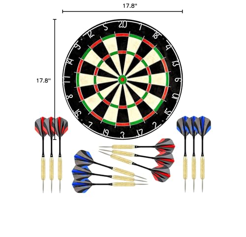 LinkVisions Dartboard with Staple-Free Bullseye, 18g Steel Tip Darts Set,12 Steel Tip Darts 18g, Dartboard Mounting Kits Included - style: Traipieler