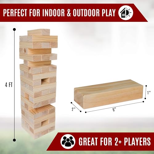 Bolaball Tumbling Tower Game with 56 Wooden Blocks & Carry Bag, Classic Stacking Tower for Family Games, Party Games, Travel Games, Indoor Outdoor Tumbling Games - style: Timber Tower