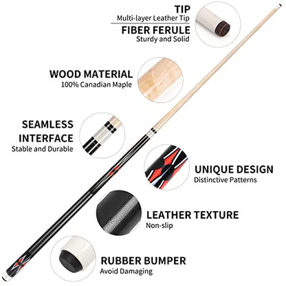 AKLOT 2 Set of Pool Cue Stick Pool Stick 58 inch Billiard Stick Mixed Weight Billiard Cue