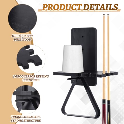 Geelin Wall Mounted Cone Chalk Holder, Wood Pool Hand Chalk Holder with 5 Cue Grooves, Billiards Pool Table Accessories, Billiard Room & Bar (Black,with Triangle Rack Hook) - color: Black, style: with Triangle Rack Hook
