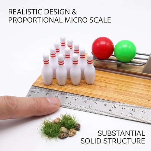 Mini Bowling Set, 10 Mini Bowling Pins & 2 Balls Plastic Dollhouse Accessories for DIY Scene Landscape