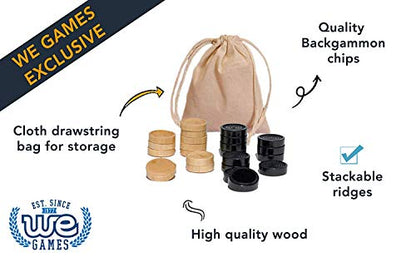 WE Games Wooden Checkers Pieces Only (2 inch), Checker Board Game & Backgammon Pieces, 24 Natural and Black Stained Stackable Ridges with a Drawstring Storage Bag, Replacement Game Piece - size: 2 inch diameter