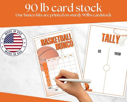 Basketball Bunco Game Set – Sports Theme with Scorecards, Tally Sheets, Table Cards & Ghost Player – Fun Dice Game Kit for Adults, Christmas Parties & Girls Night