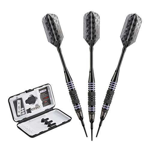 Viper by GLD Products Bobcat Adjustable Weight Soft Tip Darts with Storage/Travel Case - size: 16 Grams (Adjustable to 17 and 18 Grams), style: Black Coated Brass with Purple Rings