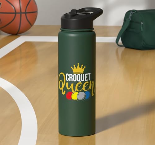 Croquet Queen - Lawn Game Mallet Wicket Hoop Ball Stainless Steel Insulated Water Bottle - color: Dark Green