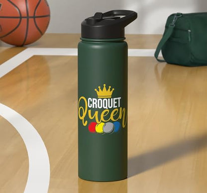 Croquet Queen - Lawn Game Mallet Wicket Hoop Ball Stainless Steel Insulated Water Bottle - color: Dark Green