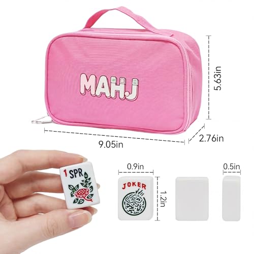 American Mahjong Tile Set, 166 White Mahjong Tiles 1.2 inch with Carrying Bag and 3 Dices, Portable Cute Mahjong Game for Travel, Family Game Night - color: White