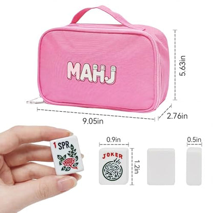 American Mahjong Tile Set, 166 White Mahjong Tiles 1.2 inch with Carrying Bag and 3 Dices, Portable Cute Mahjong Game for Travel, Family Game Night - color: White