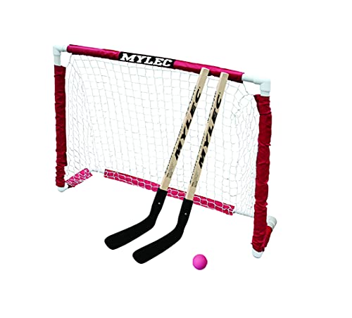 Mylec Junior Hockey Set, 1 x Junior PVC Folding Goal (40" x 36"), 2 x 32" Hockey Sticks, 1 x Soft Ball, Lightweight & Durable, (Red/White)