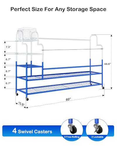 Golf Bag Storage Garage Organizer for 4 Bags, Golf Storage Rack with Wheels | 50% More Space Multi-Zone,All-In-One Compact 5-tier Heavy-Duty Rack,4 360° Casters,Movable Basket,Extra Bottom Storage,Gifts - size: 4 Golf Bag Rack丨60"(L)x15.8(W)"x44.6"(H)