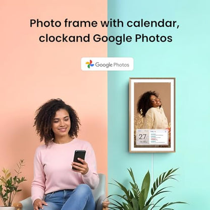 Apolosign 15.6-inch Digital Family Calendar, No Subscription Fee, Smart Wall Planner with Calendar Sync, Chore Chart & Touchscreen Display for Busy Families, Dual Mode, with Stand (Teak) - color: Teak