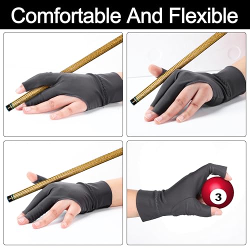 Civaner 8 Pcs Billiard Pool Glove Left Hand 3-Finger Snooker Cue Sport Glove Smooth Stroke Snooker Carom Accessories Anti-Slip Cue Gloves for Men Women - color: Gray