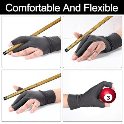 Civaner 8 Pcs Billiard Pool Glove Left Hand 3-Finger Snooker Cue Sport Glove Smooth Stroke Snooker Carom Accessories Anti-Slip Cue Gloves for Men Women - color: Gray